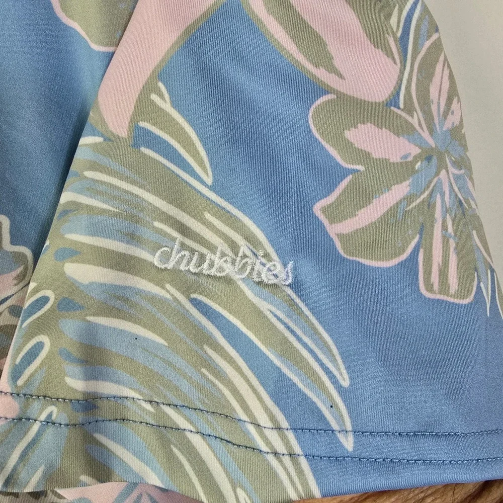 Chubbies Mens XXL Performance Polo‎ Shirt Blue Tropical Floral Hibiscus Stretch